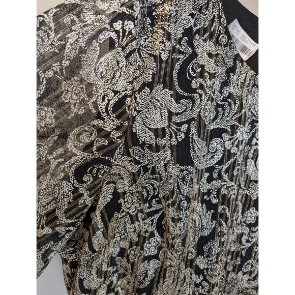 Alex Evenings Woman Black Gold Paisley Sheer Overlay 3X Top 3/4 Sleeve Evening - Picture 3 of 12